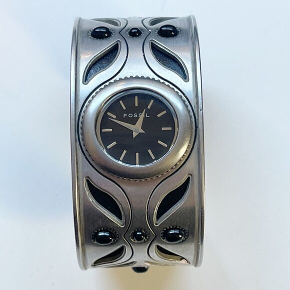 Fossil Leather metal cuff bracelet watch Vintage. - Picture 10 of 11
